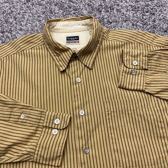 Vintage Striped Button Down Shirt Long Sleeve Vertical Stripe y2k Brown Large - Picture 2 of 8